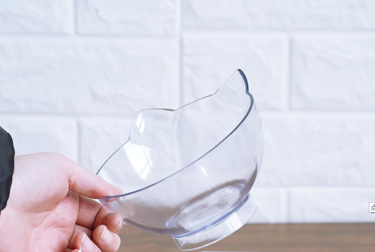 Elevated Cat Ear Pet Bowl – Transparent Tilted Single Food Dish for Cats and Small Pets