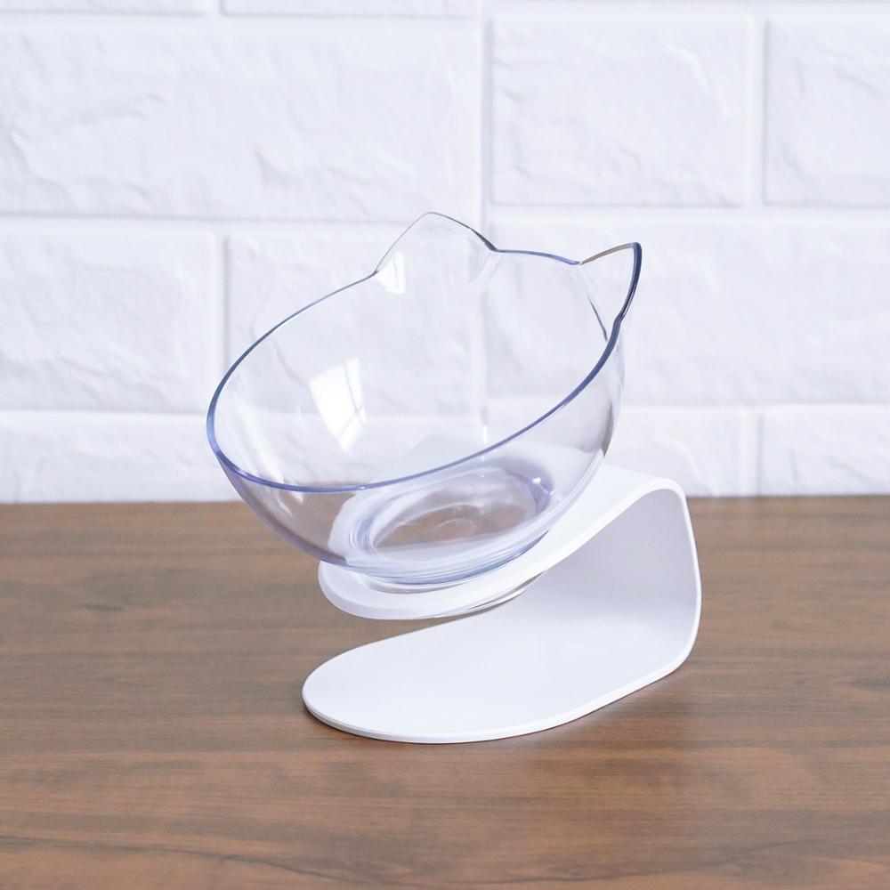 Elevated Cat Ear Pet Bowl – Transparent Tilted Single Food Dish for Cats and Small Pets