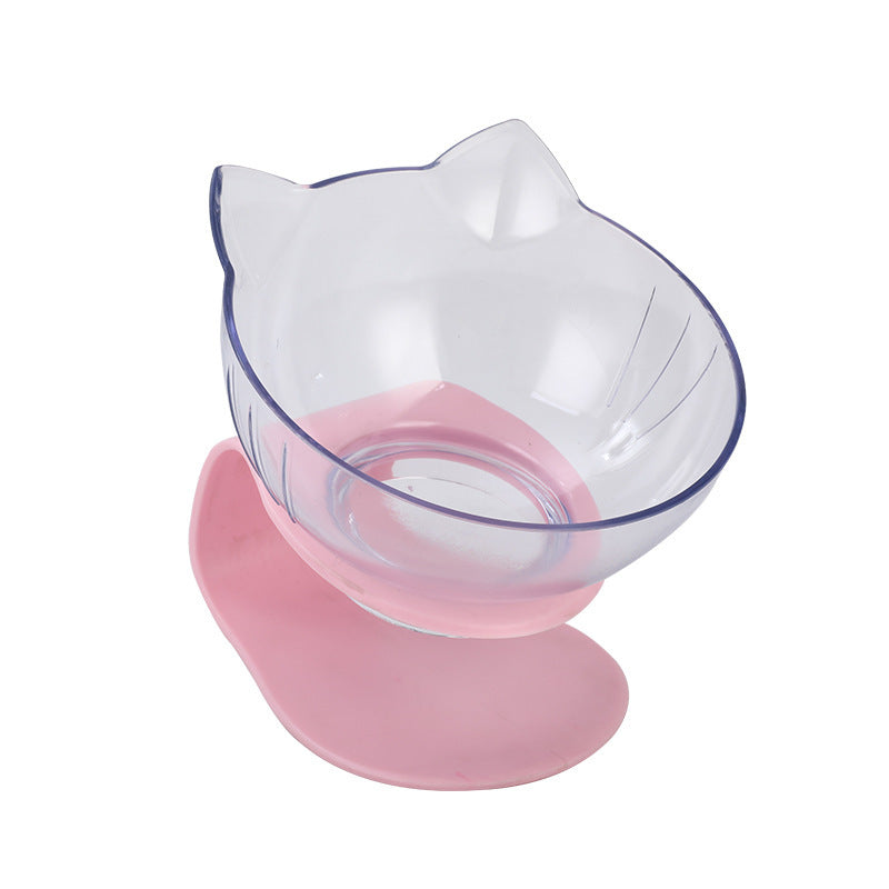Elevated Cat Ear Pet Bowl – Transparent Tilted Single Food Dish for Cats and Small Pets