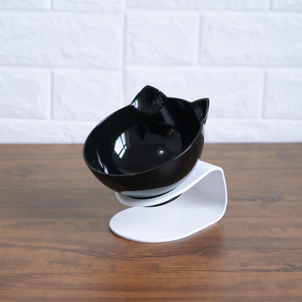 Elevated Cat Ear Pet Bowl – Transparent Tilted Single Food Dish for Cats and Small Pets