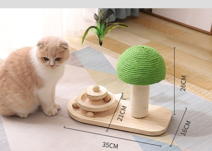 Cat Scratching Post with Sisal Balls – Pet Cat Tree Furniture & Claw Scratcher with Double Teaser Toys