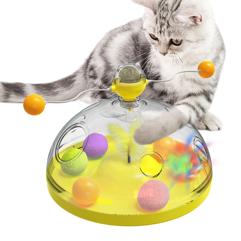 Interactive Windmill Cat Toy – Multifunctional Turntable with Catnip & Luminous Ball for Indoor Play and Mental Stimulation