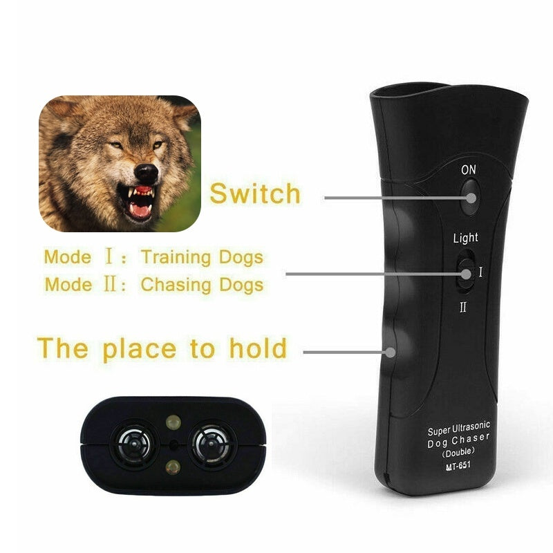 3-in-1 Anti Barking Dog Training Device – Ultrasonic Dog Repeller with LED Flashlight & Safe Pet Behavior Correction Tool