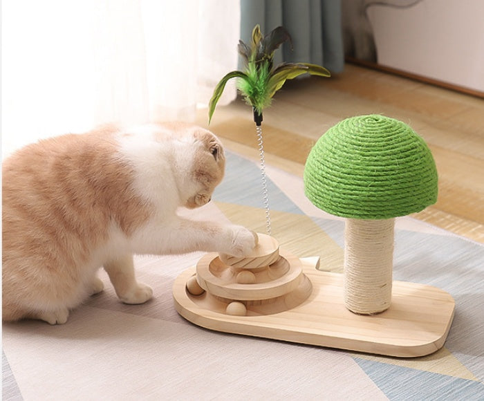 Cat Scratching Post with Sisal Balls – Pet Cat Tree Furniture & Claw Scratcher with Double Teaser Toys