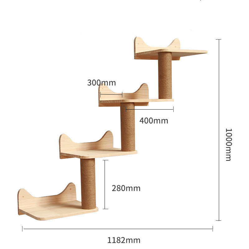 Wall Mounted Cat Climbing Shelf Set – Solid Wood Cat Wall Furniture with Platforms & Ladder, Space-Saving Cat Playground