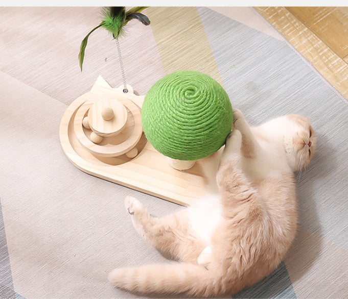 Cat Scratching Post with Sisal Balls – Pet Cat Tree Furniture & Claw Scratcher with Double Teaser Toys