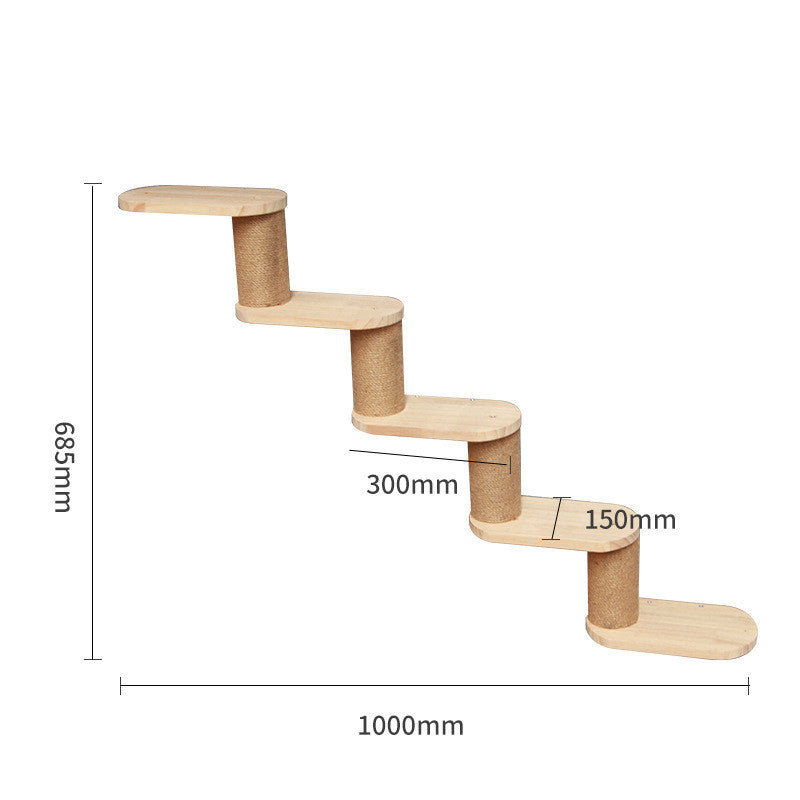 Wall Mounted Cat Climbing Shelf Set – Solid Wood Cat Wall Furniture with Platforms & Ladder, Space-Saving Cat Playground