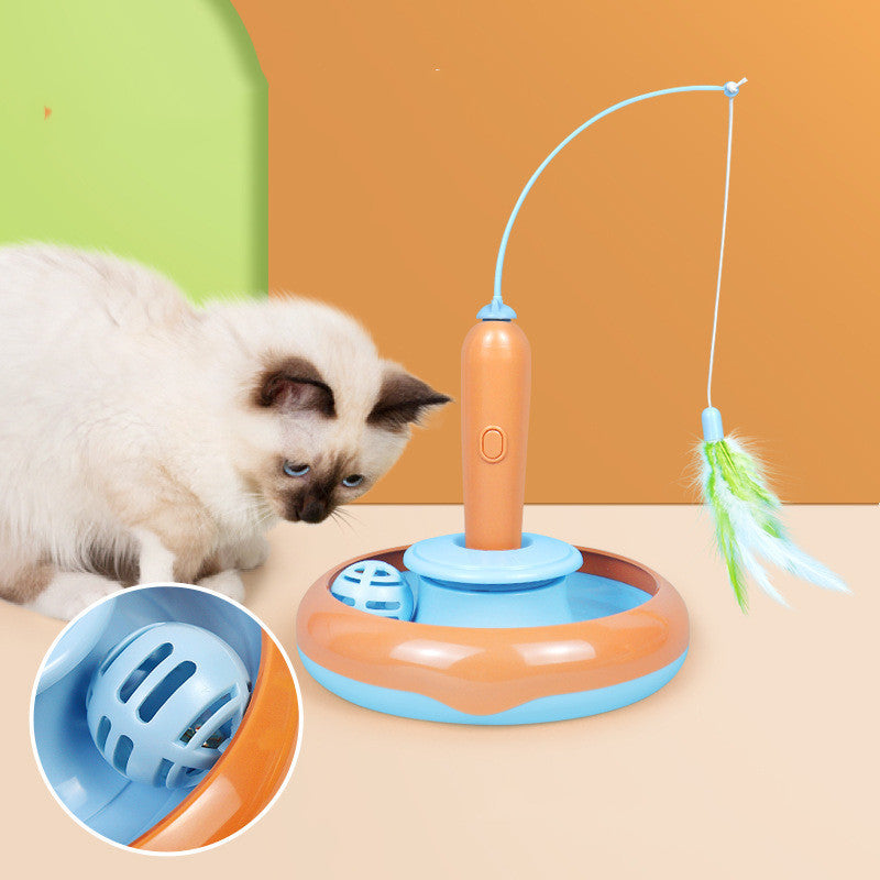 2-in-1 Cat Toy with Feather – Interactive Turntable Self-Play Toy for Indoor Cats