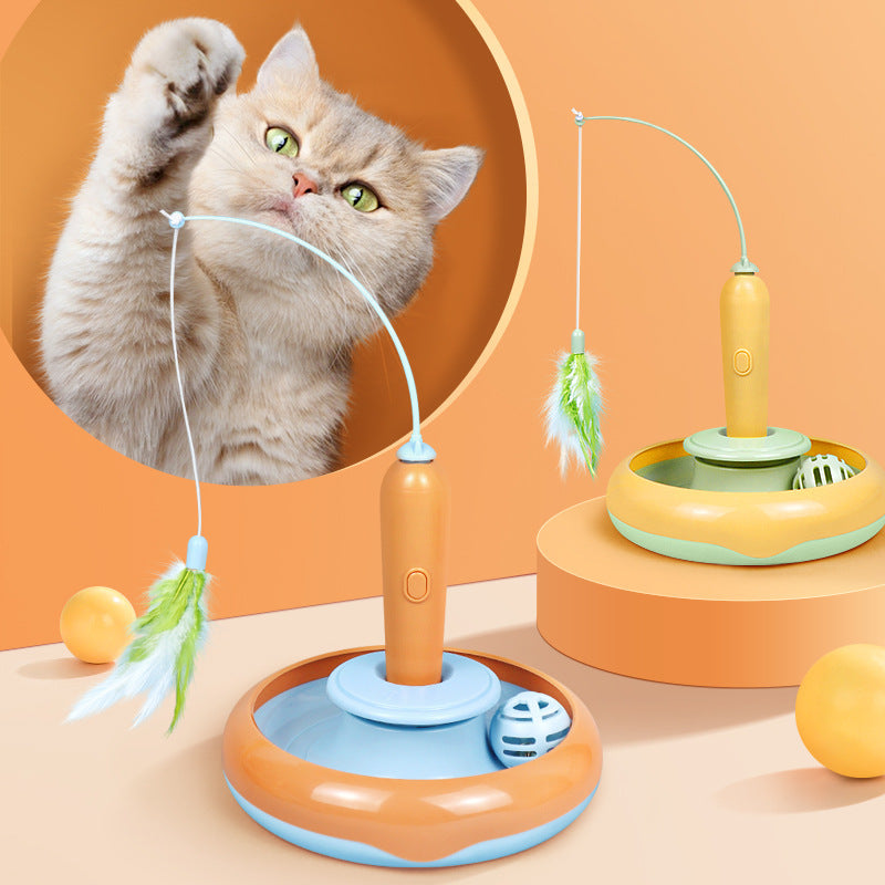 2-in-1 Cat Toy with Feather – Interactive Turntable Self-Play Toy for Indoor Cats
