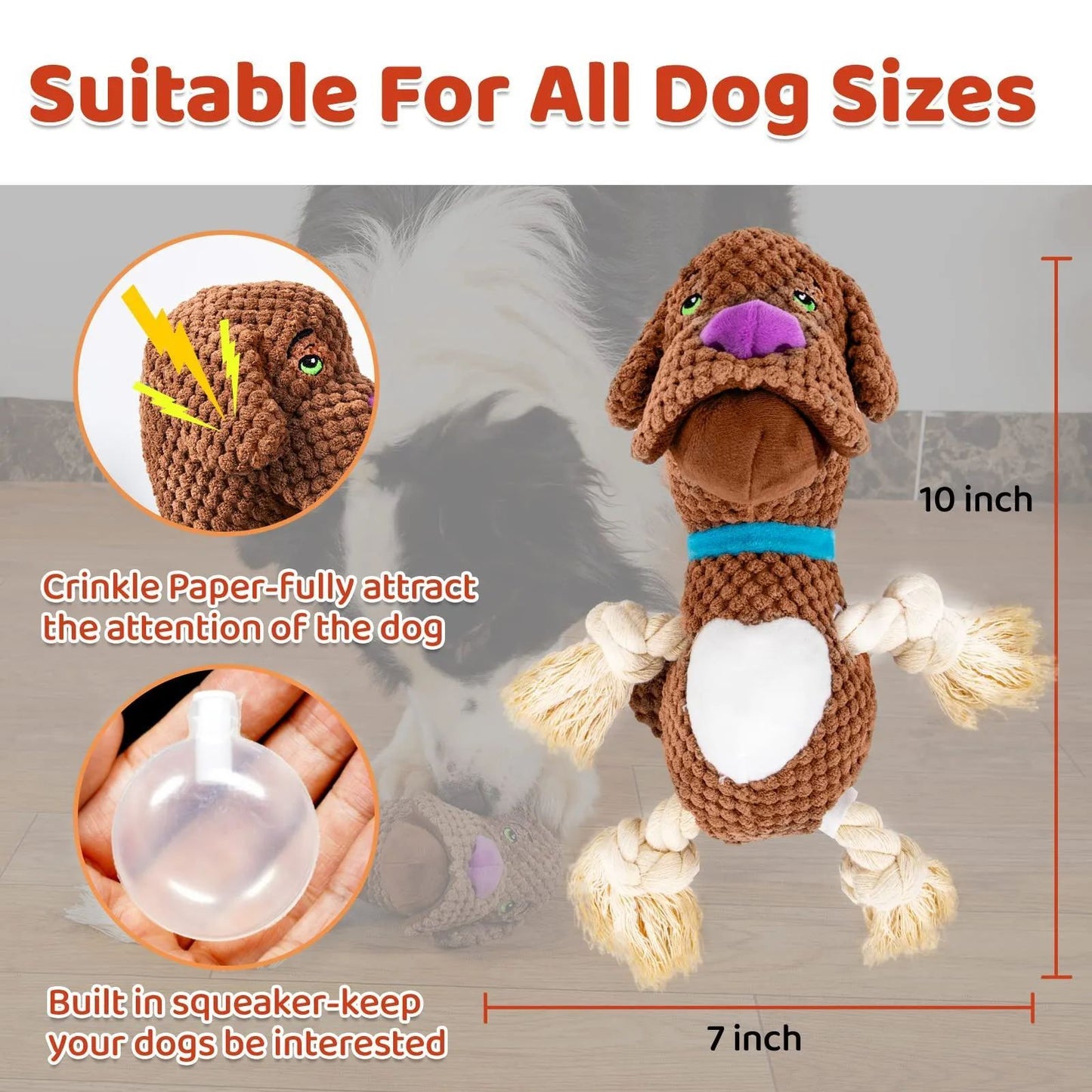 Plush Shell Dog Toy – Bite-Resistant Squeaky Chew Toy with Crinkle Paper for Puppies & Large Dogs