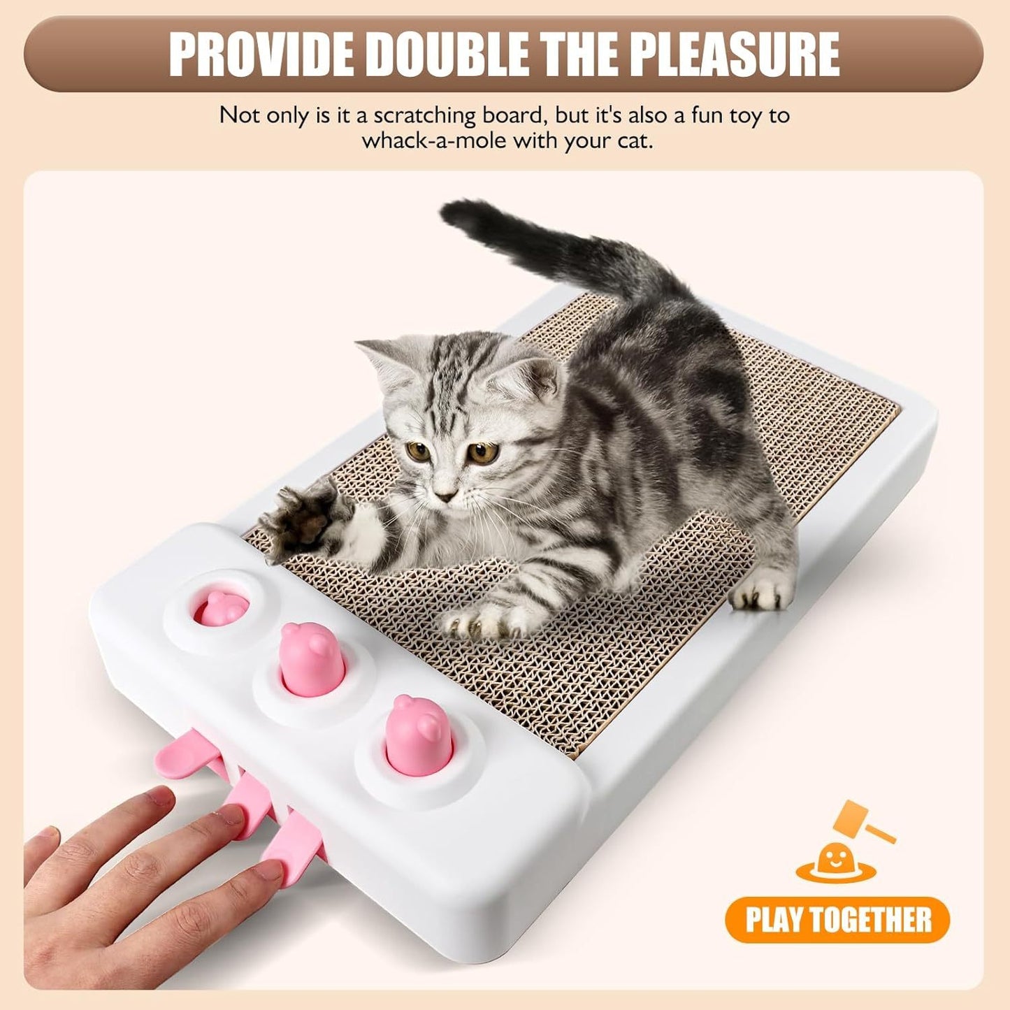 Interactive Whack-a-Mole Cat Scratcher Toy – Cardboard Enrichment Scratching Board for Indoor Cats