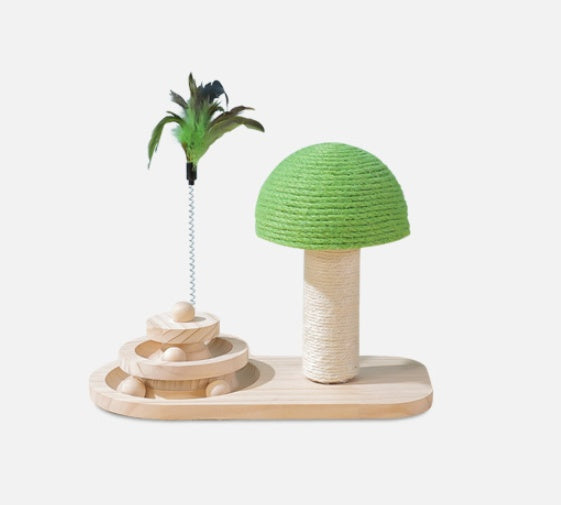 Cat Scratching Post with Sisal Balls – Pet Cat Tree Furniture & Claw Scratcher with Double Teaser Toys