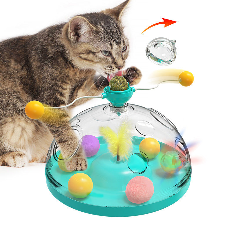 Interactive Windmill Cat Toy – Multifunctional Turntable with Catnip & Luminous Ball for Indoor Play and Mental Stimulation