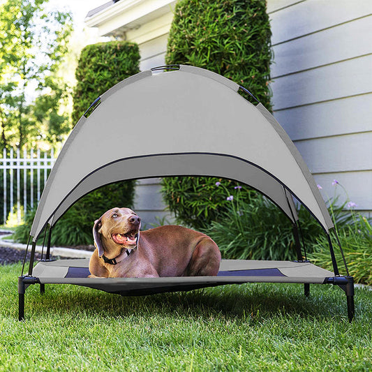 Outdoor Pet Camping Bed with Canopy – Elevated Covered Loft Bed for Dogs & Cats, Sunshade Tent for Travel & Backyard Use