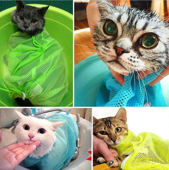 Adjustable Cat Grooming Bag – Soft Mesh Shower & Nail Trimming Holder for Safe Bathing and Care