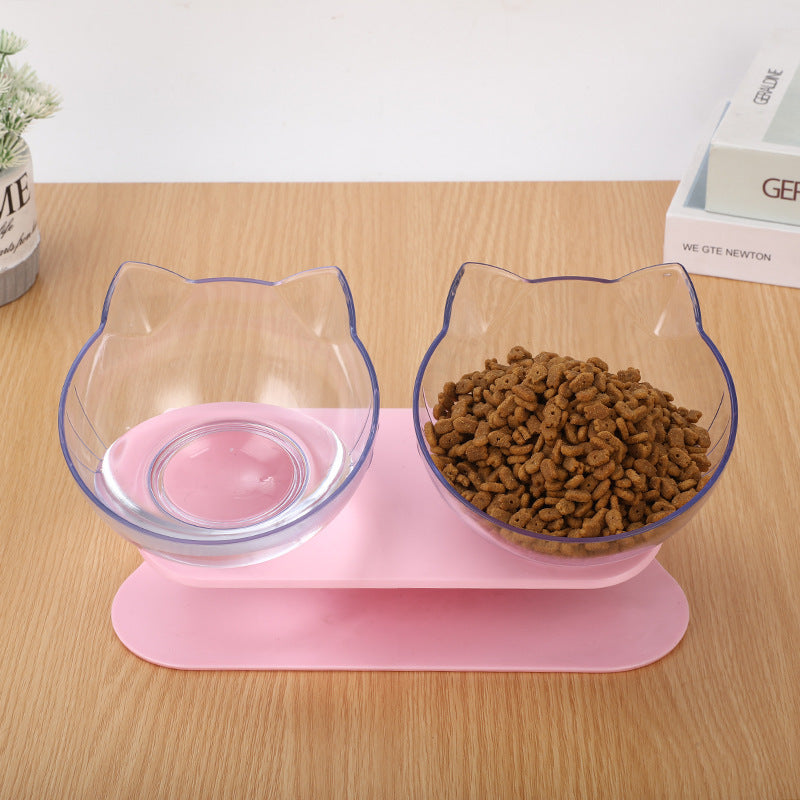 Elevated Cat Ear Pet Bowl – Transparent Tilted Single Food Dish for Cats and Small Pets