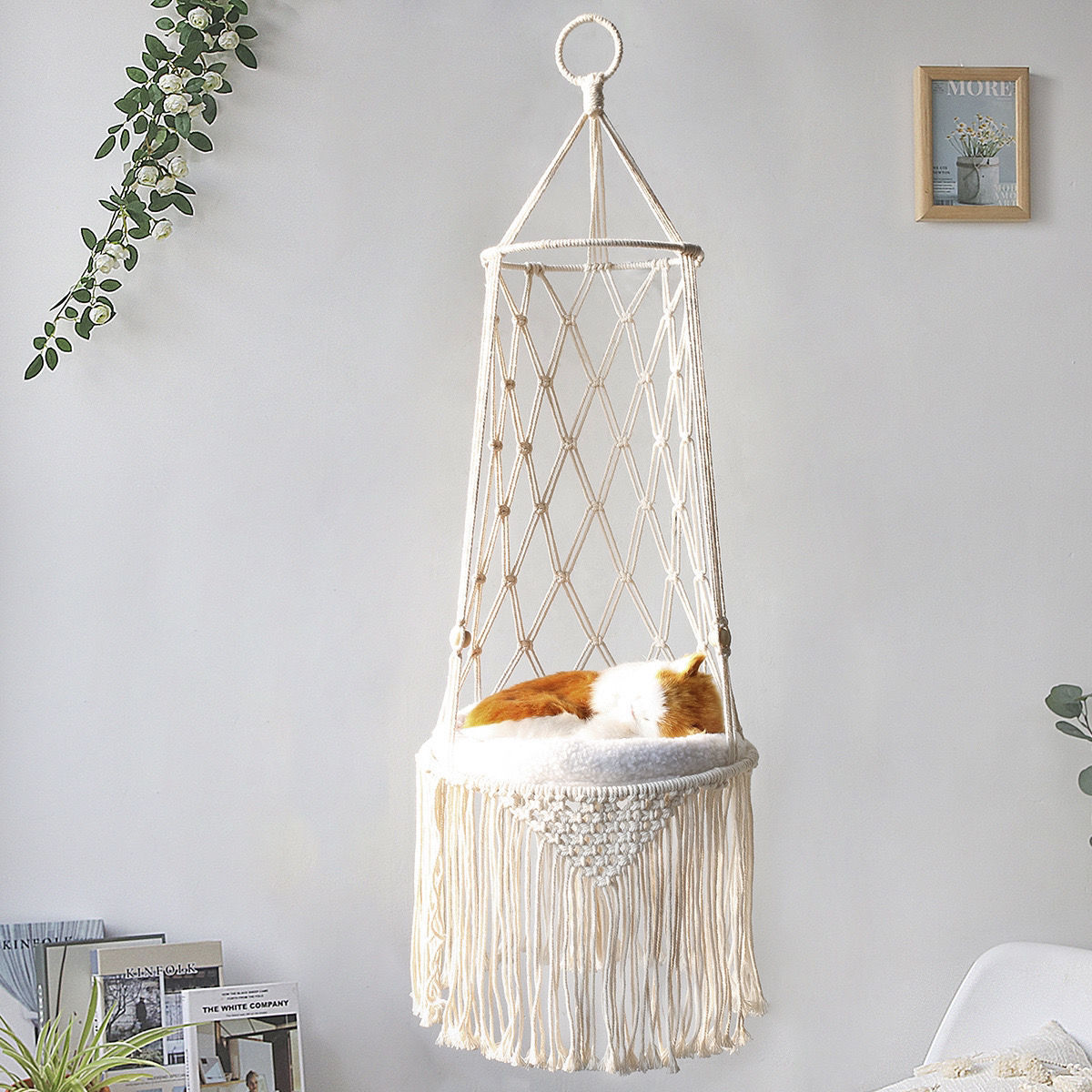 Macrame Cat Hammock – Handmade Hanging Pet Bed, Boho Wall Hanging Cat Swing for Small Pets, Unique Macrame Pet Gift