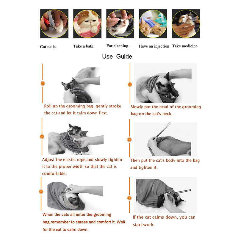 Adjustable Cat Grooming Bag – Soft Mesh Shower & Nail Trimming Holder for Safe Bathing and Care