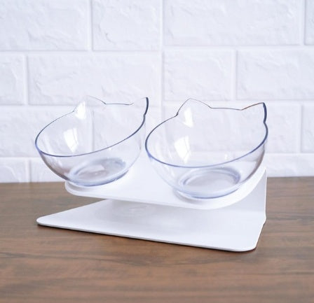 Elevated Cat Ear Pet Bowl – Transparent Tilted Single Food Dish for Cats and Small Pets