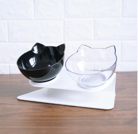 Elevated Cat Ear Pet Bowl – Transparent Tilted Single Food Dish for Cats and Small Pets
