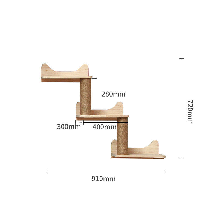 Wall Mounted Cat Climbing Shelf Set – Solid Wood Cat Wall Furniture with Platforms & Ladder, Space-Saving Cat Playground