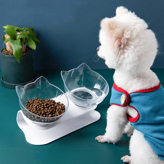 Elevated Cat Ear Pet Bowl – Transparent Tilted Single Food Dish for Cats and Small Pets