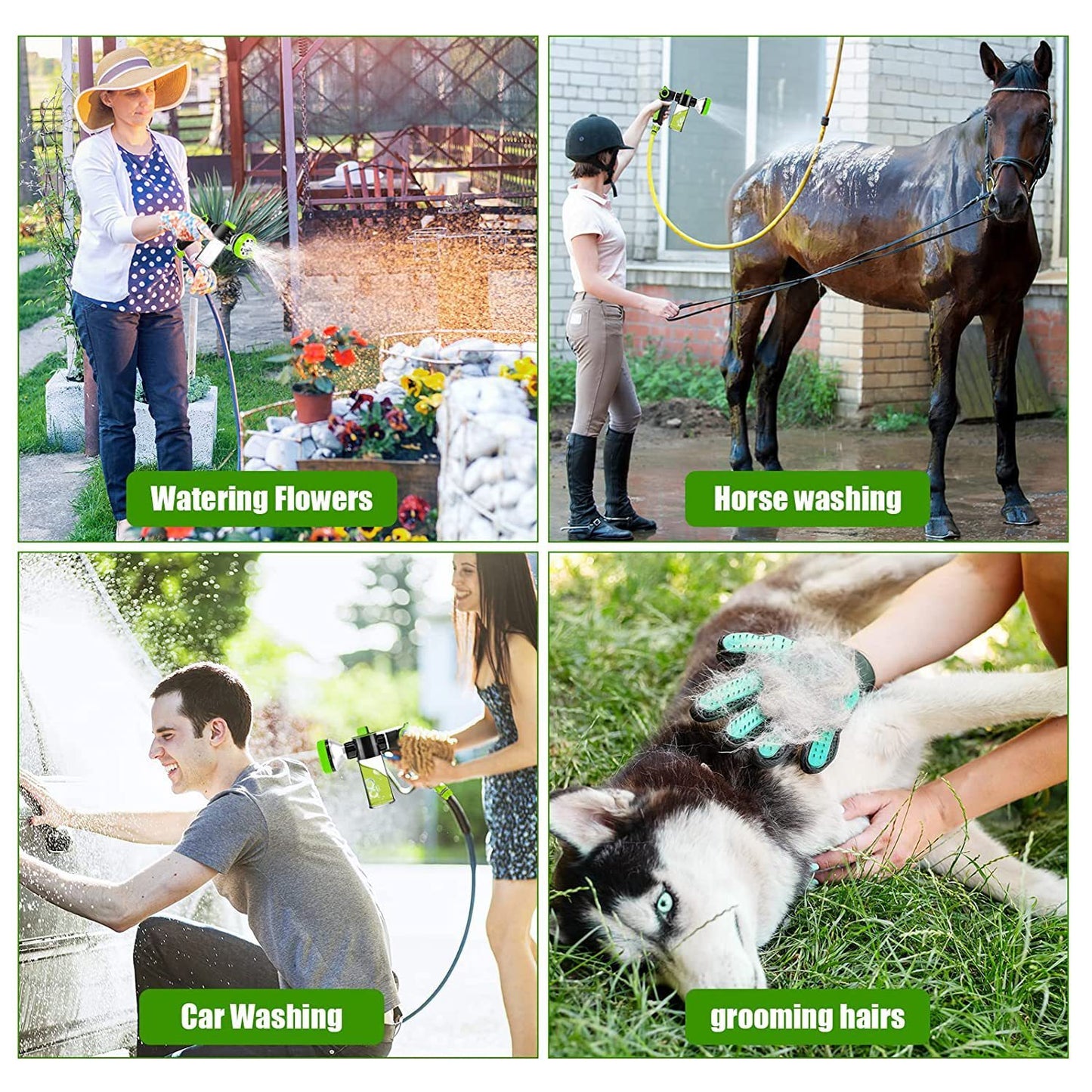 High-Pressure Pet Shower Sprayer with Grooming Brush – Dog Bath Hose for Outdoor Use, Car Wash, Flower Watering