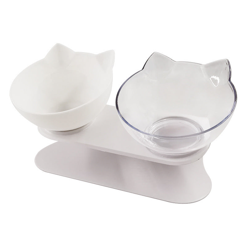 Elevated Cat Ear Pet Bowl – Transparent Tilted Single Food Dish for Cats and Small Pets