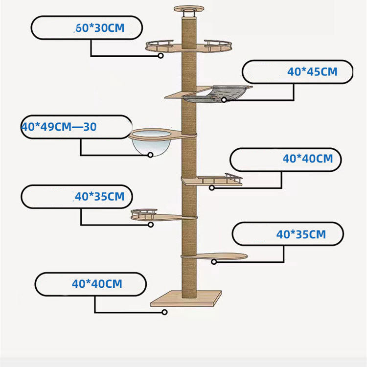 Tall Cat Climbing Tower – Multi-Level Tongtian Column Cat Tree with Scratching Posts & Interactive Toys for Indoor Cats