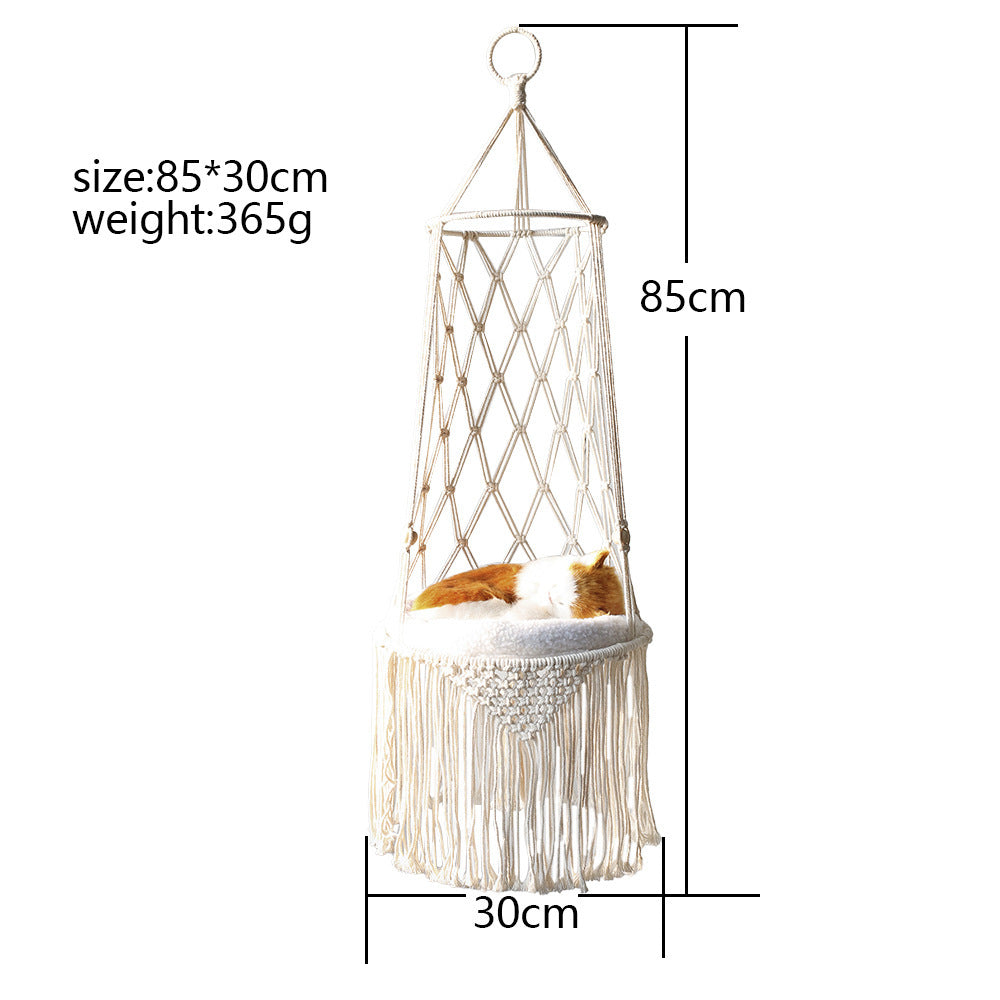 Macrame Cat Hammock – Handmade Hanging Pet Bed, Boho Wall Hanging Cat Swing for Small Pets, Unique Macrame Pet Gift