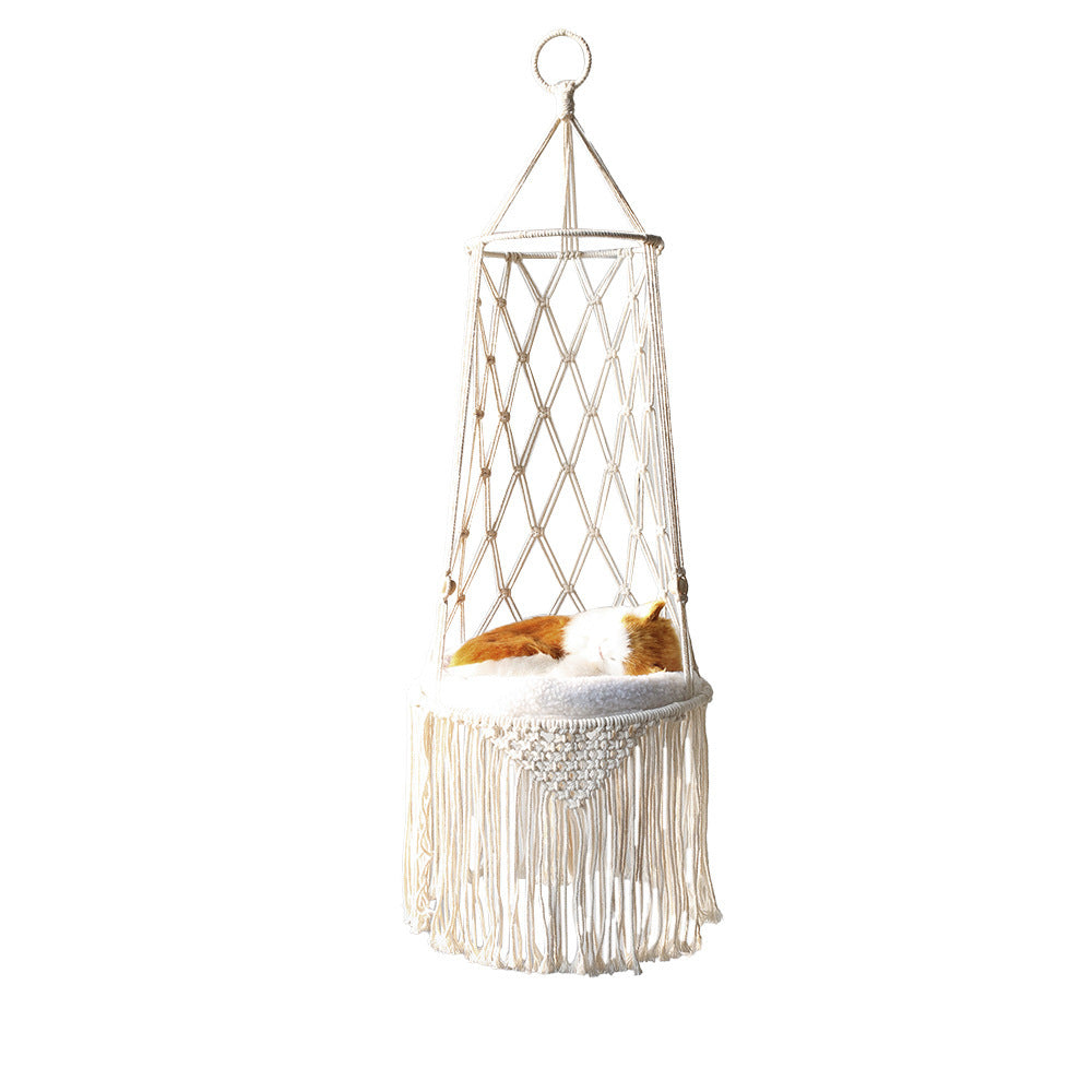 Macrame Cat Hammock – Handmade Hanging Pet Bed, Boho Wall Hanging Cat Swing for Small Pets, Unique Macrame Pet Gift