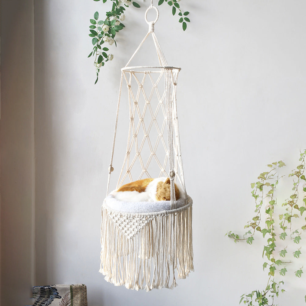 Macrame Cat Hammock – Handmade Hanging Pet Bed, Boho Wall Hanging Cat Swing for Small Pets, Unique Macrame Pet Gift