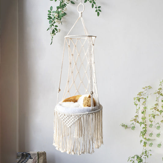 Macrame Cat Hammock – Handmade Hanging Pet Bed, Boho Wall Hanging Cat Swing for Small Pets, Unique Macrame Pet Gift